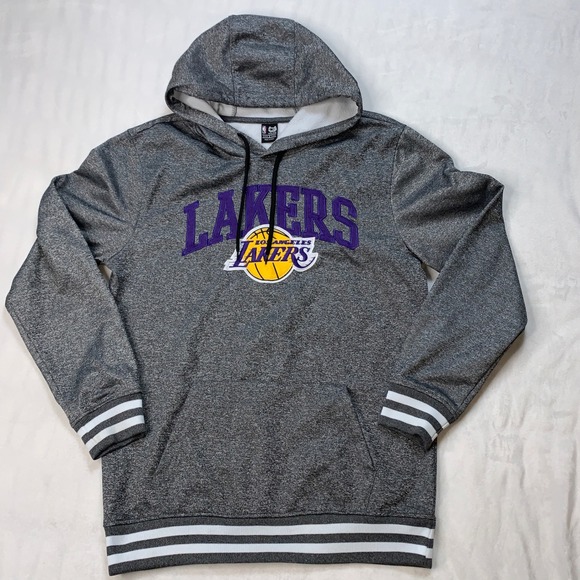 Ultra Game Other - NBA Los Angeles Lakers Ultra Game Hoodie‎ Striped Hem Gray Purple Mens Sz Small